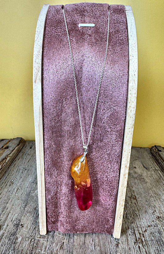 Unicorn Rainbow Quartz Pendant with chain-Orange