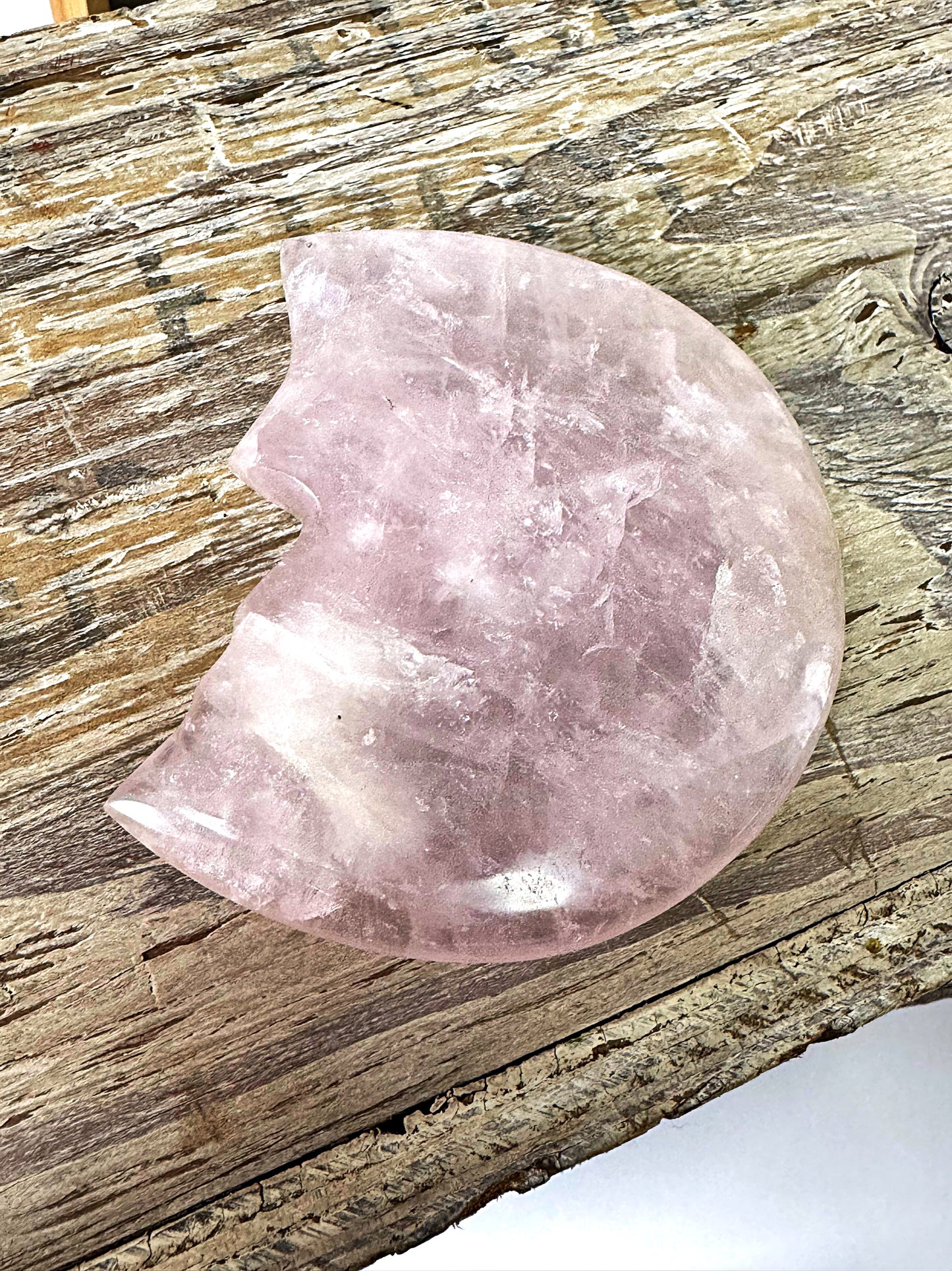 Rose Quartz Crystal Moon Carving (A)