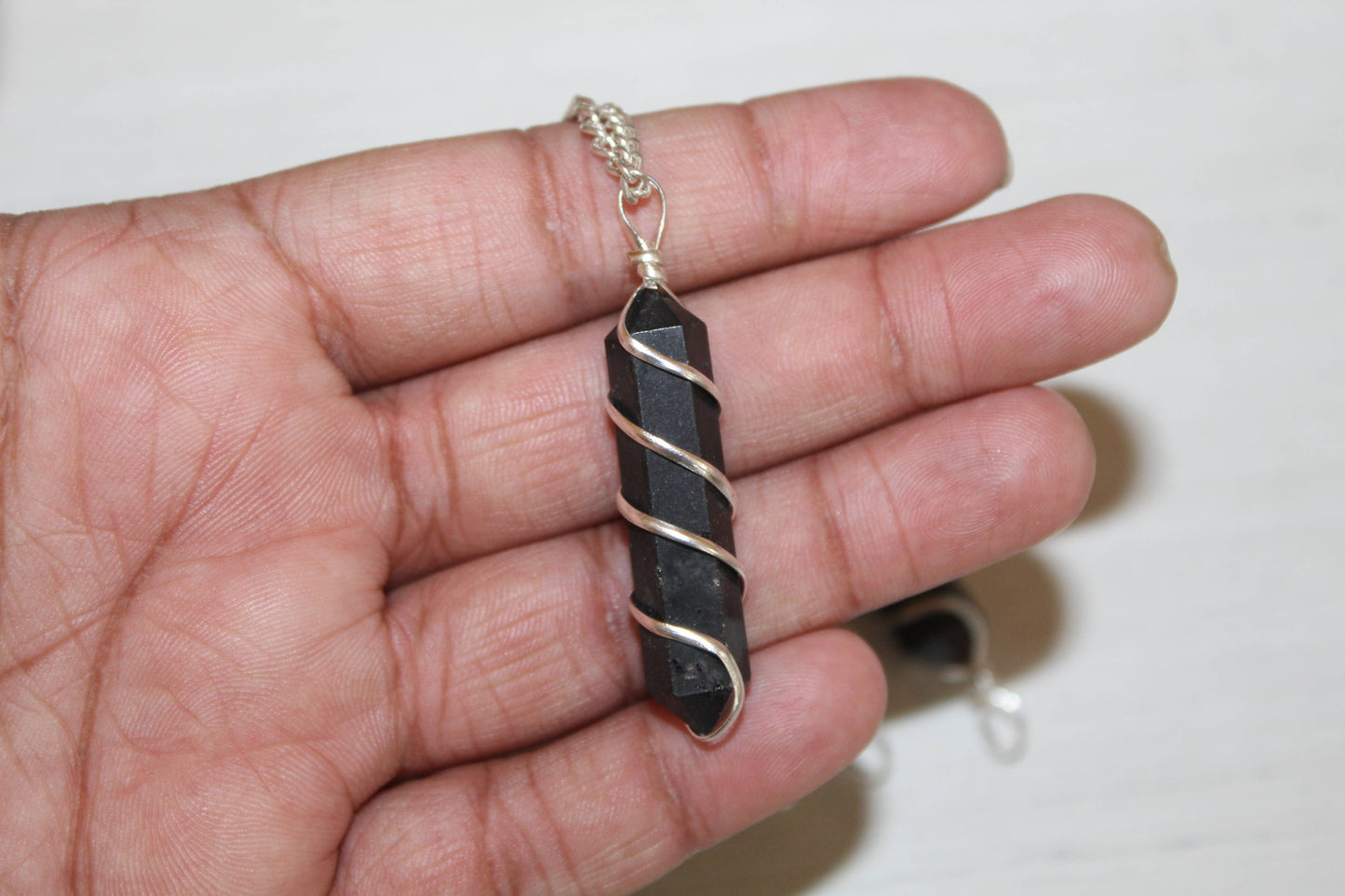 Black Tourmaline Double Point Wire Wrapped Pendant