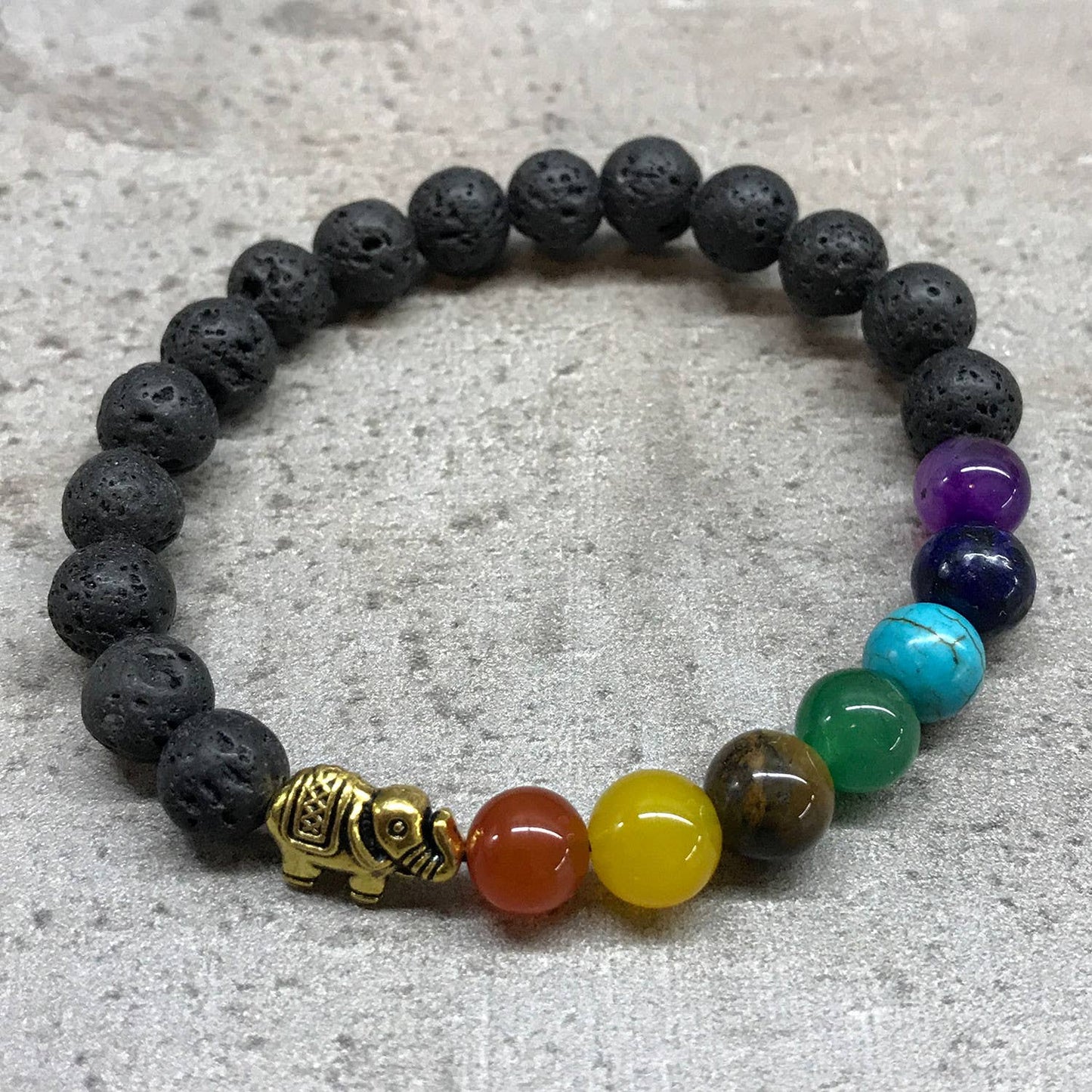 Elephant and Chakra design Lava Stone Bracelet