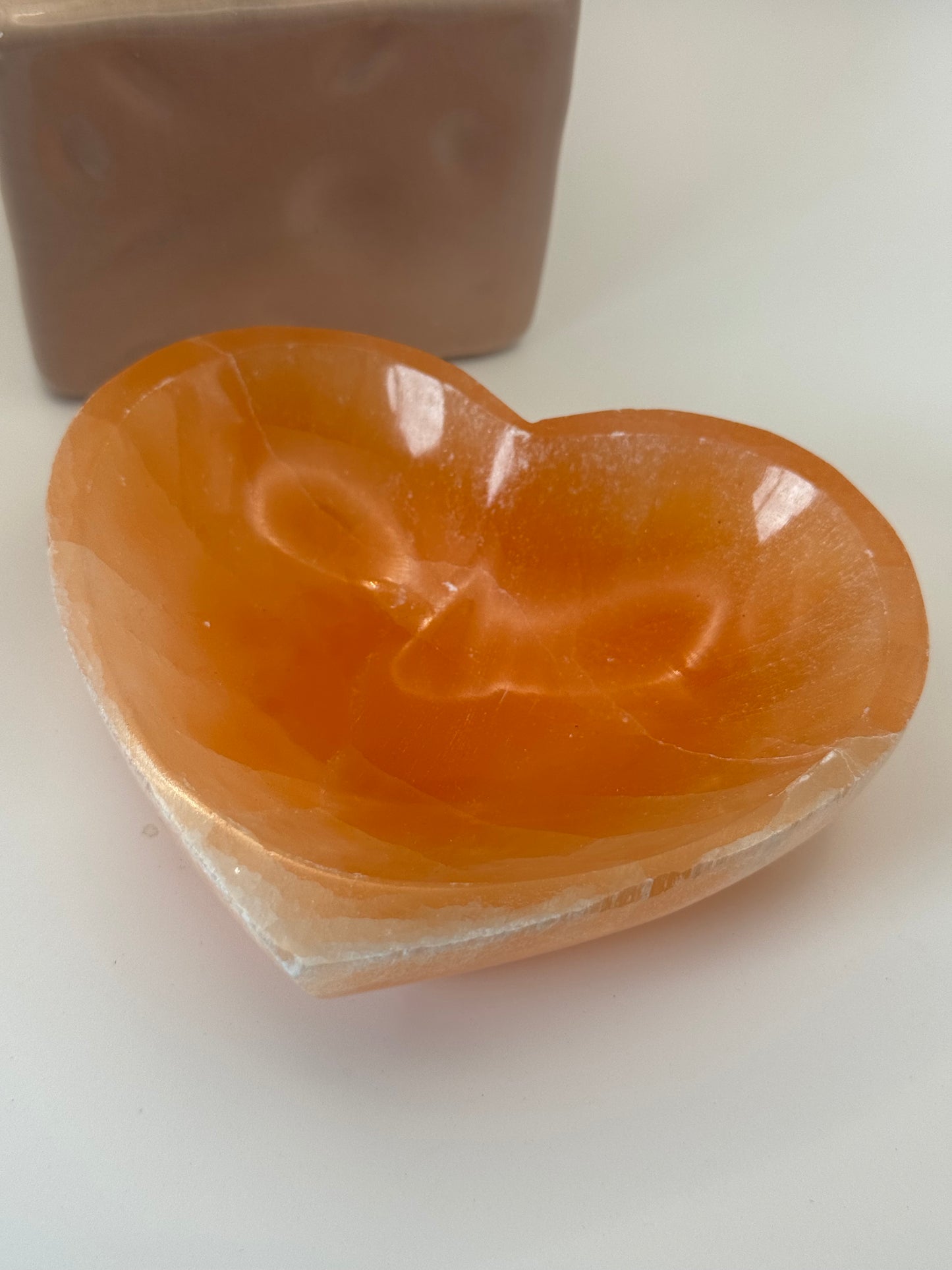 Orange Selenite Crystal Heart Bowl