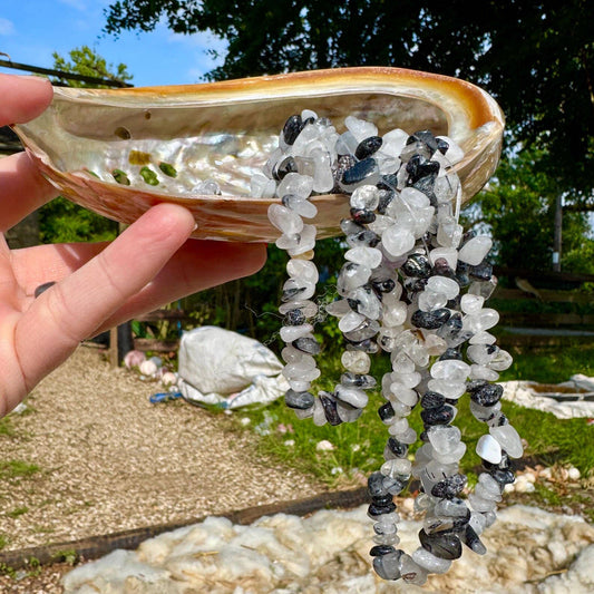 Tourmilated Quartz Crystals stretch bracelet