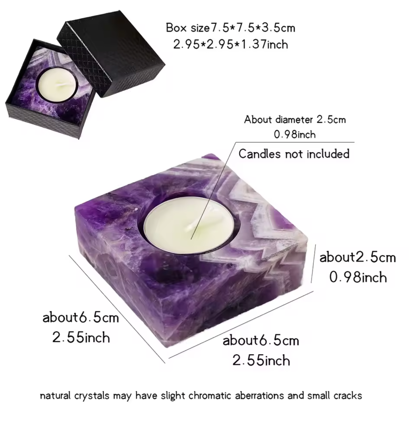 Square Crystal Candle Holder: Rainbow Fluorite