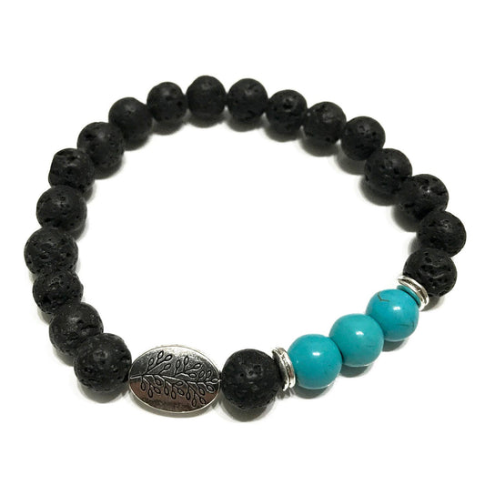 Leaf & Turquoise Design Lava Stone Bracelet