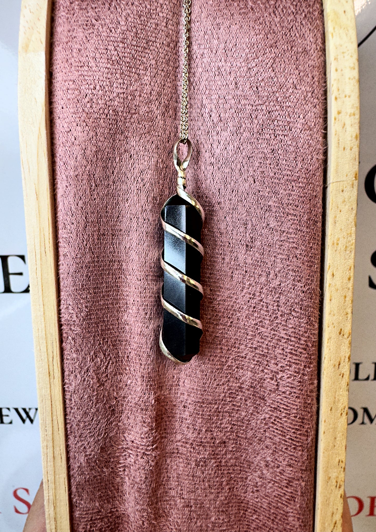 Black Tourmaline wired double terminated point & 20" Sterling Silver chain