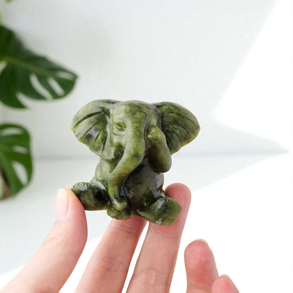 Green Jade Elephant Crystal carving