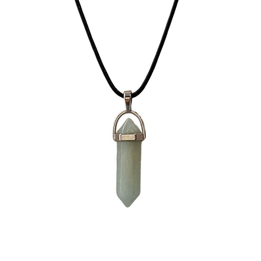 Double Point Pendant, Black String: Amazonite