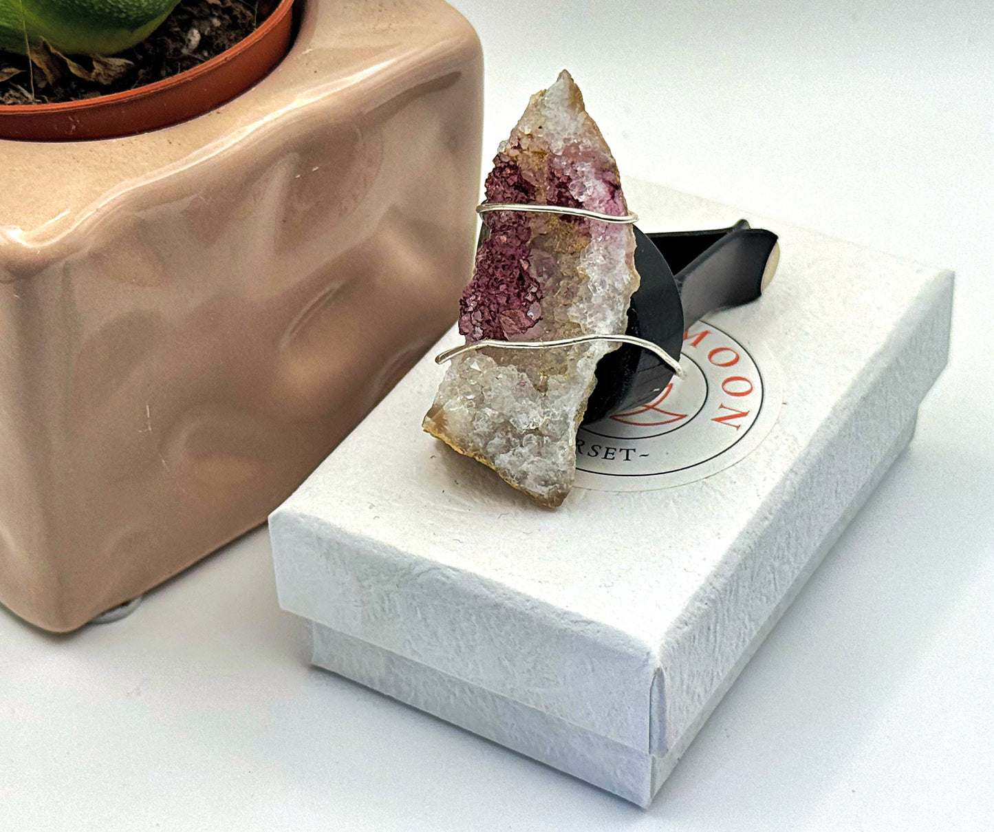 Car Charm Clip - Rough Quartz with aura enhancement