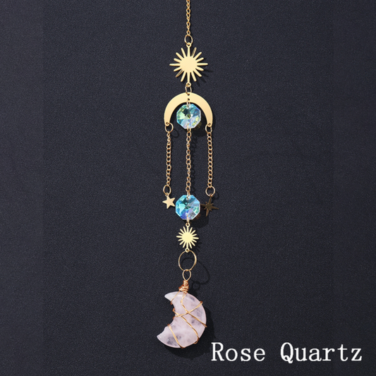 Crystal Moon Pendant Sun Catchers Decor: Rose Quartz