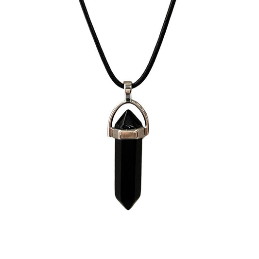 Double Point Pencil Pendant, Black String: Black Obsidian