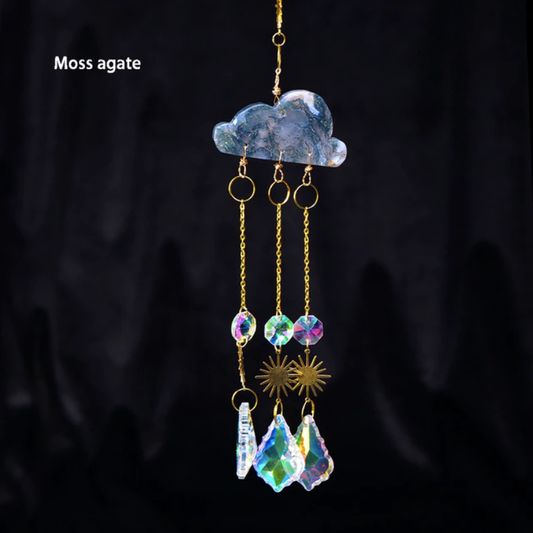 Cloud Carving Suncatcher: Moss agate (blue/green)