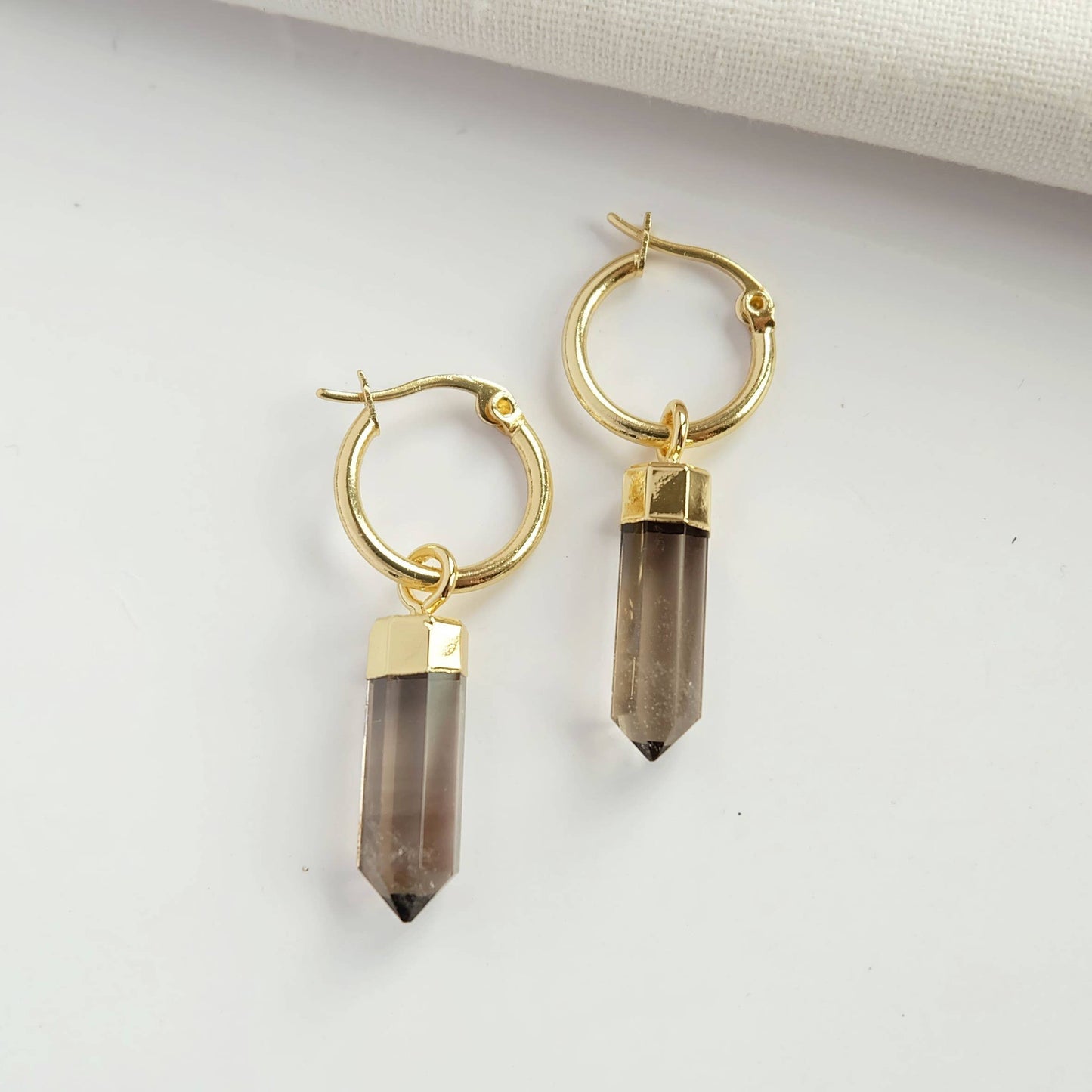 Smoky Quartz Crystal Hoop Earrings