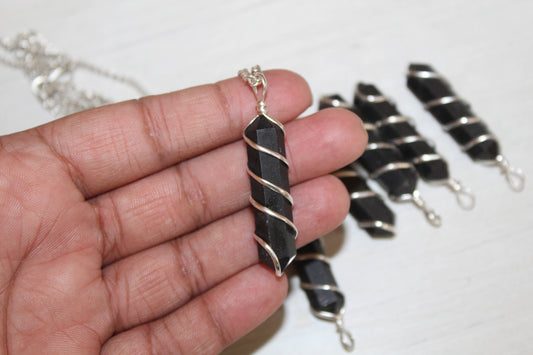 Black Tourmaline Double Point Wire Wrapped Pendant