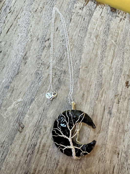 Black Obsidian Crescent Moon necklace