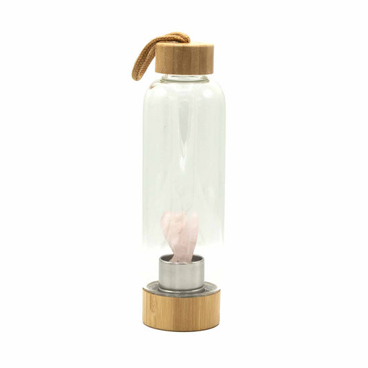 Glass and Bamboo water bottle- Rose Quartz Angel crystal