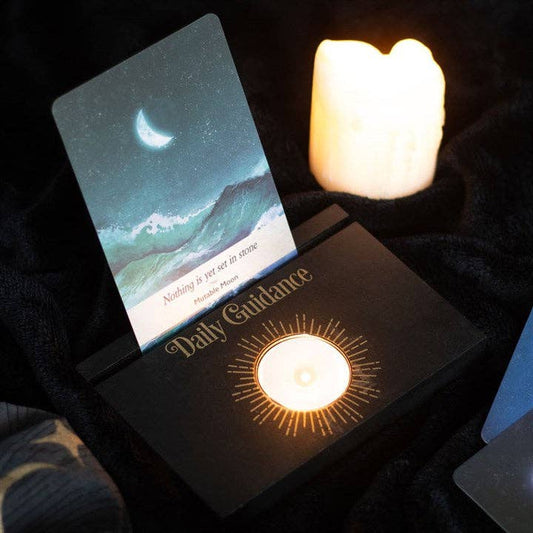 Wooden Black Daily Guidance Tarot Card Stand and Tea light Holder