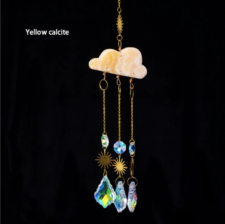 Cloud Carving Rainbow Charm Suncatcher: Yellow calcite (yellow)
