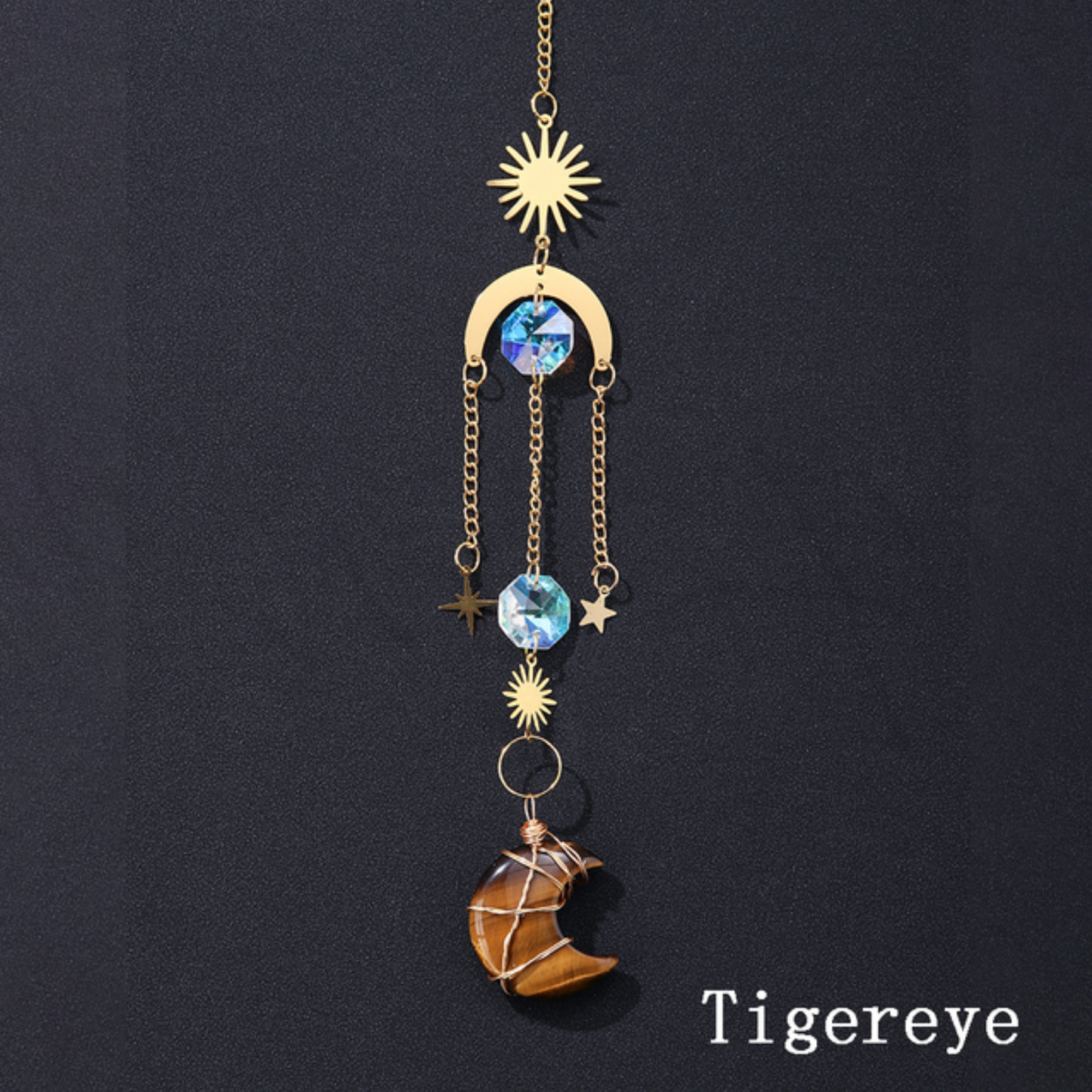 Crystal Moon Pendant Sun Catchers Decor: Tigereye