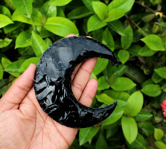 Black Obsidian Crescent Moon, Large