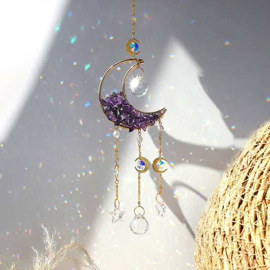 Moon Suncatcher Crystal Prism Decor: Purple