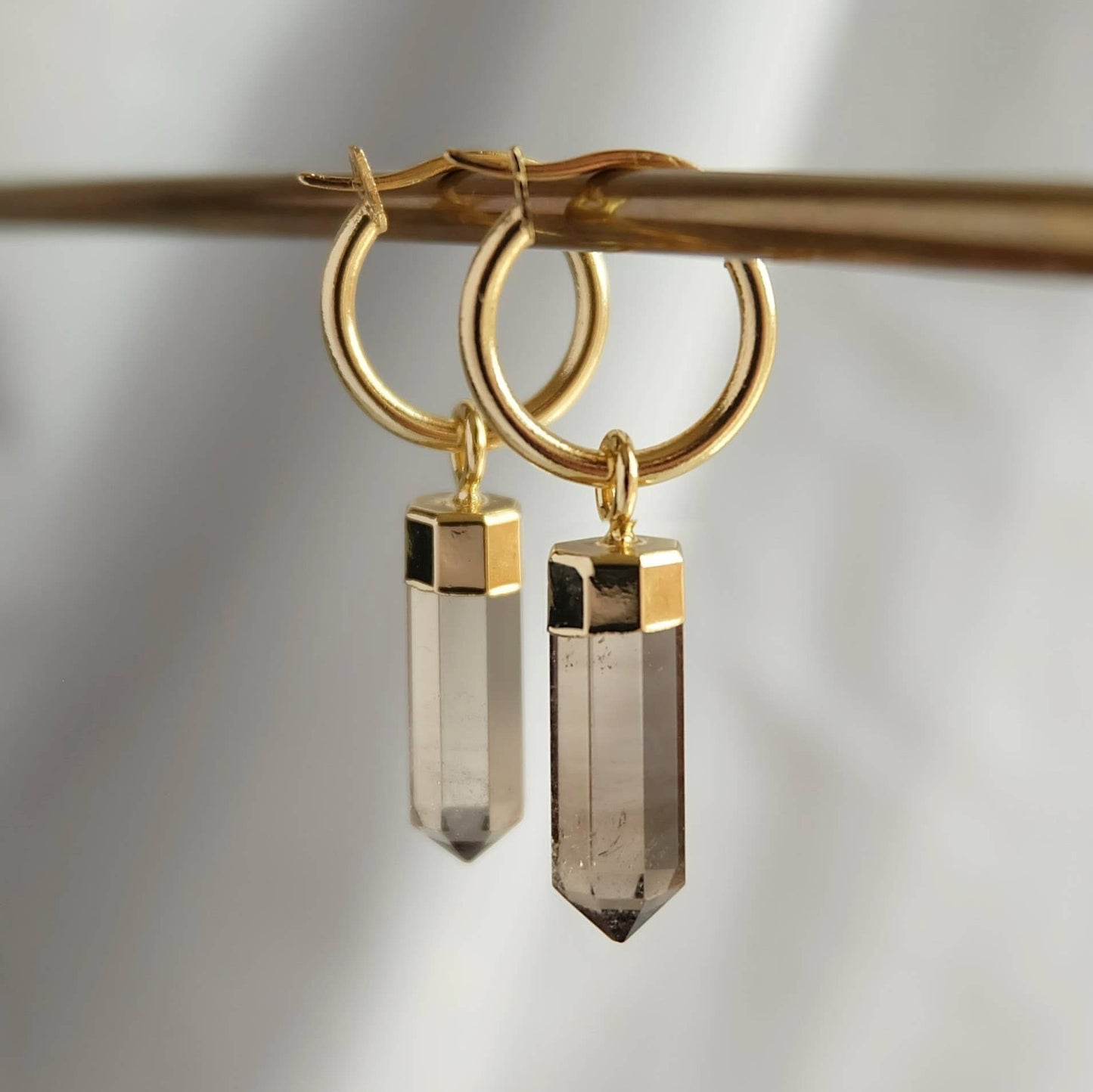 Smoky Quartz Crystal Hoop Earrings