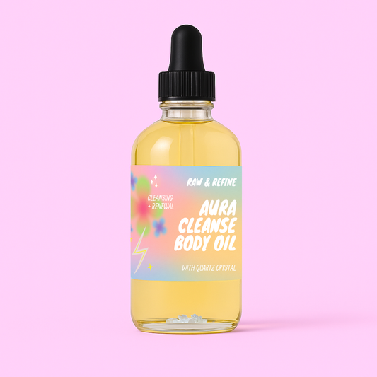 Aura Cleanse Body Oil - Infused with Clear Quartz Crystal by Raw & Refine