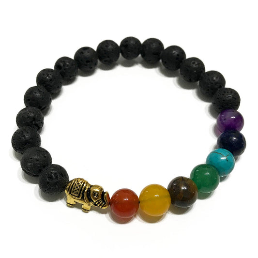 Elephant and Chakra design Lava Stone Bracelet