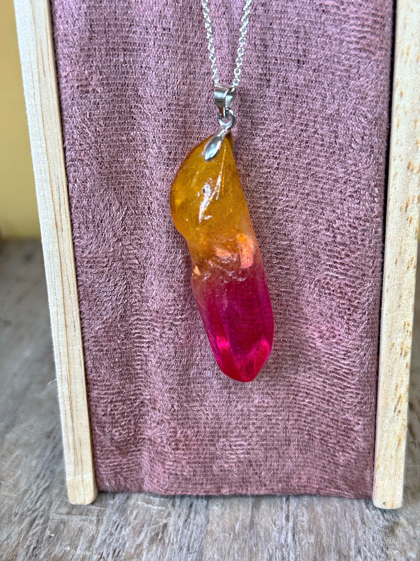 Unicorn Rainbow Quartz Pendant with chain-Orange