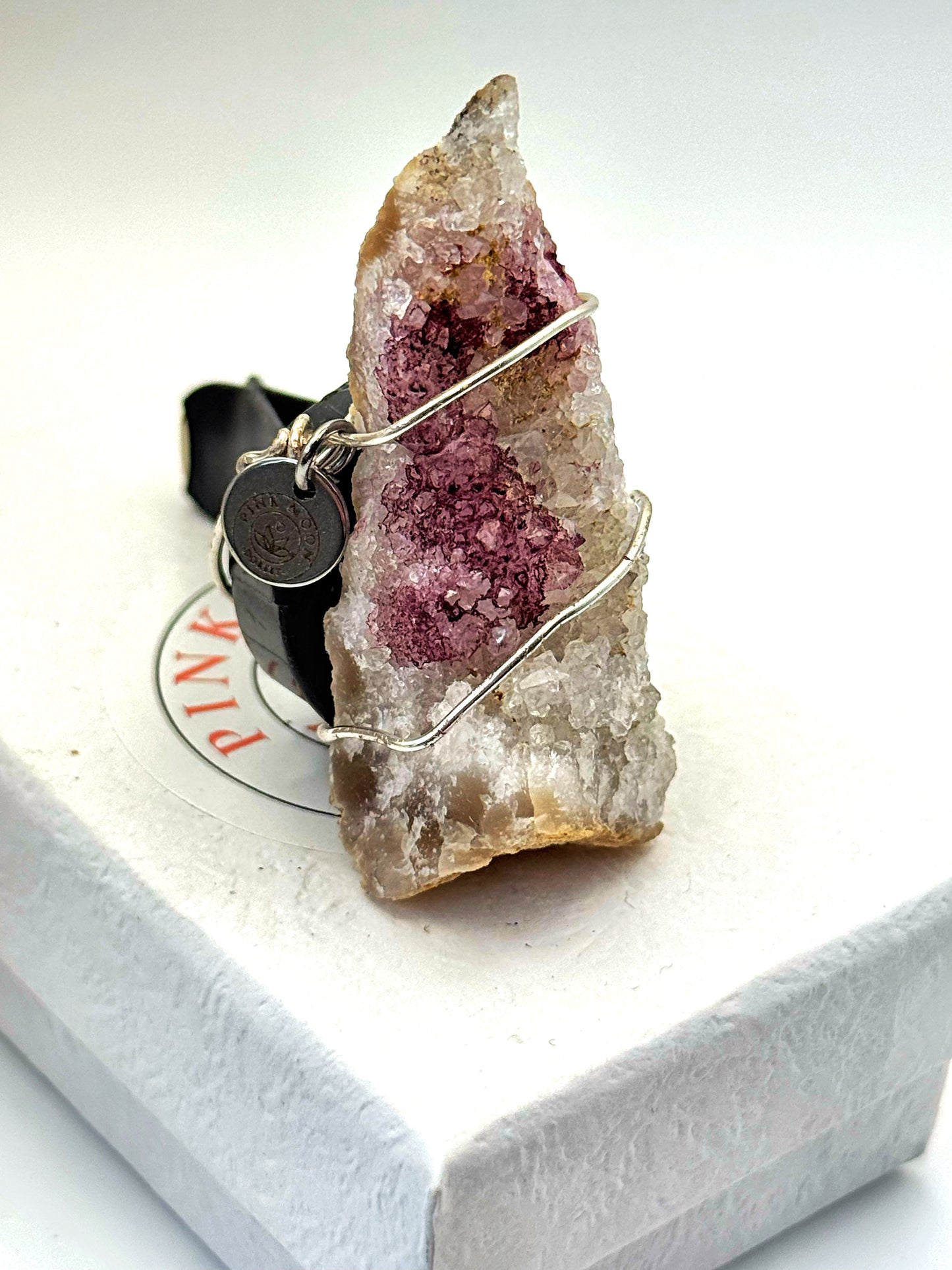 Car Charm Clip - Rough Quartz with aura enhancement