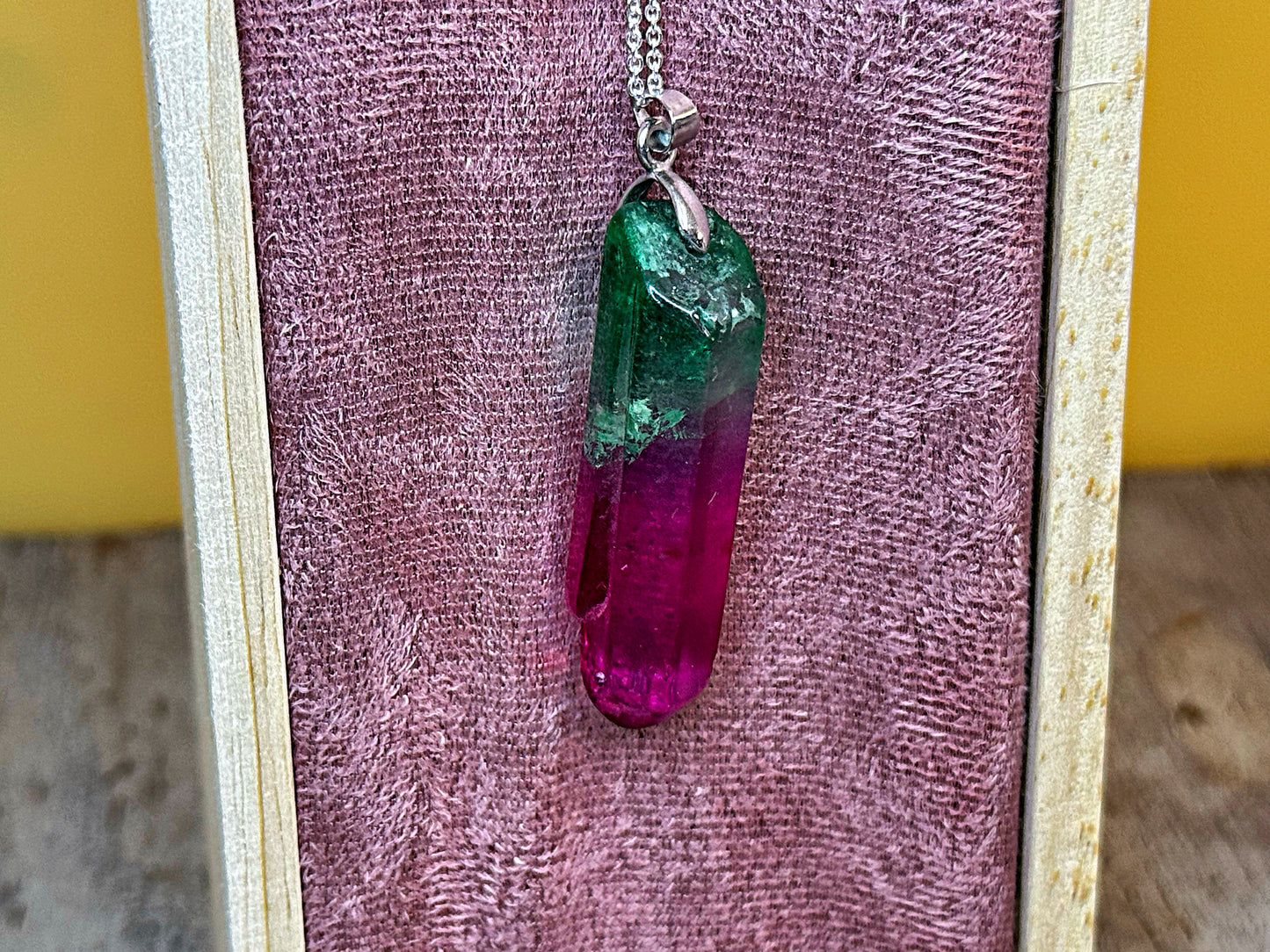 Unicorn Rainbow Quartz Pendant with chain- Teal