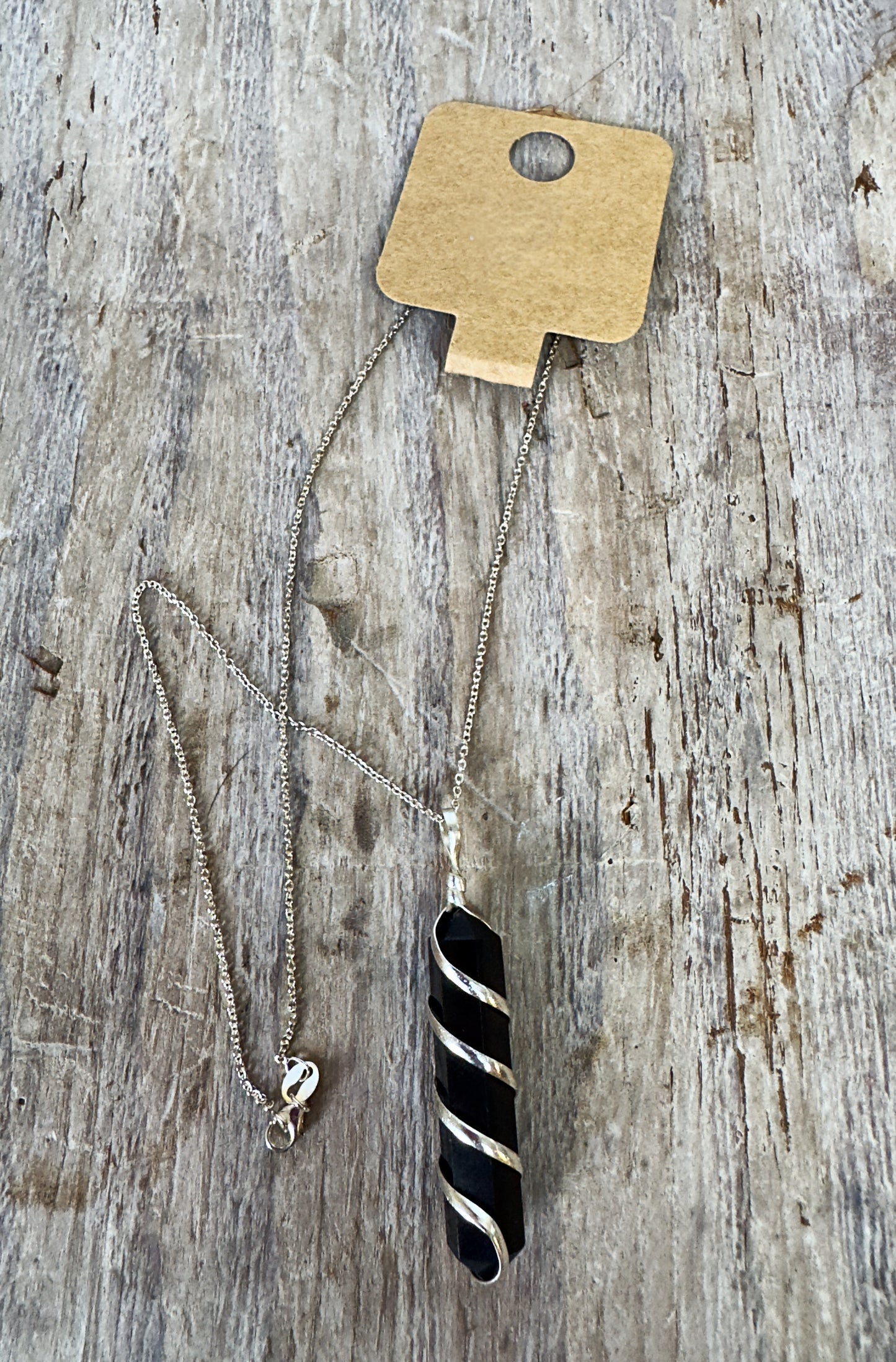 Black Tourmaline wired double terminated point & 20" Sterling Silver chain