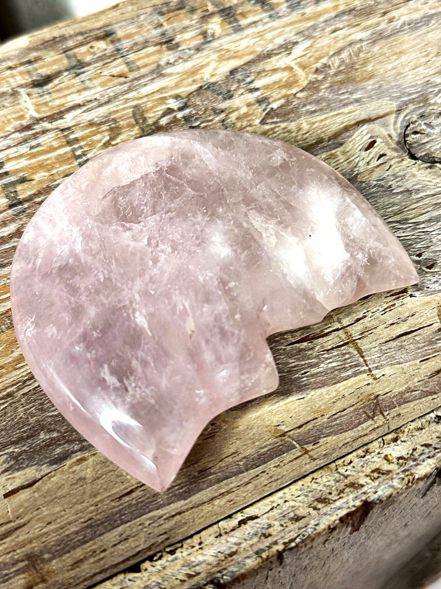 Rose Quartz Crystal Moon Carving (A)