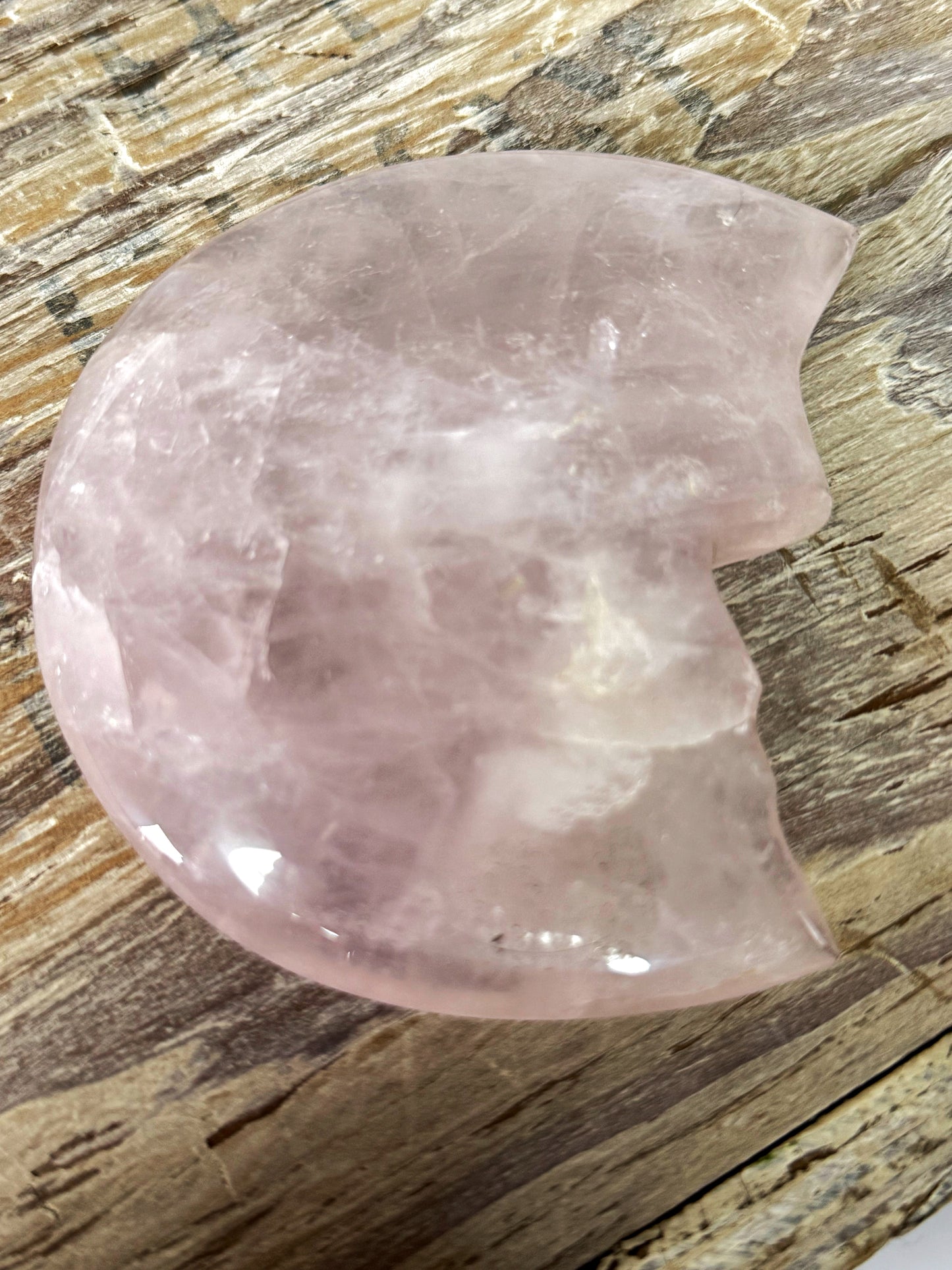 Rose Quartz Crystal Moon Carving (A)