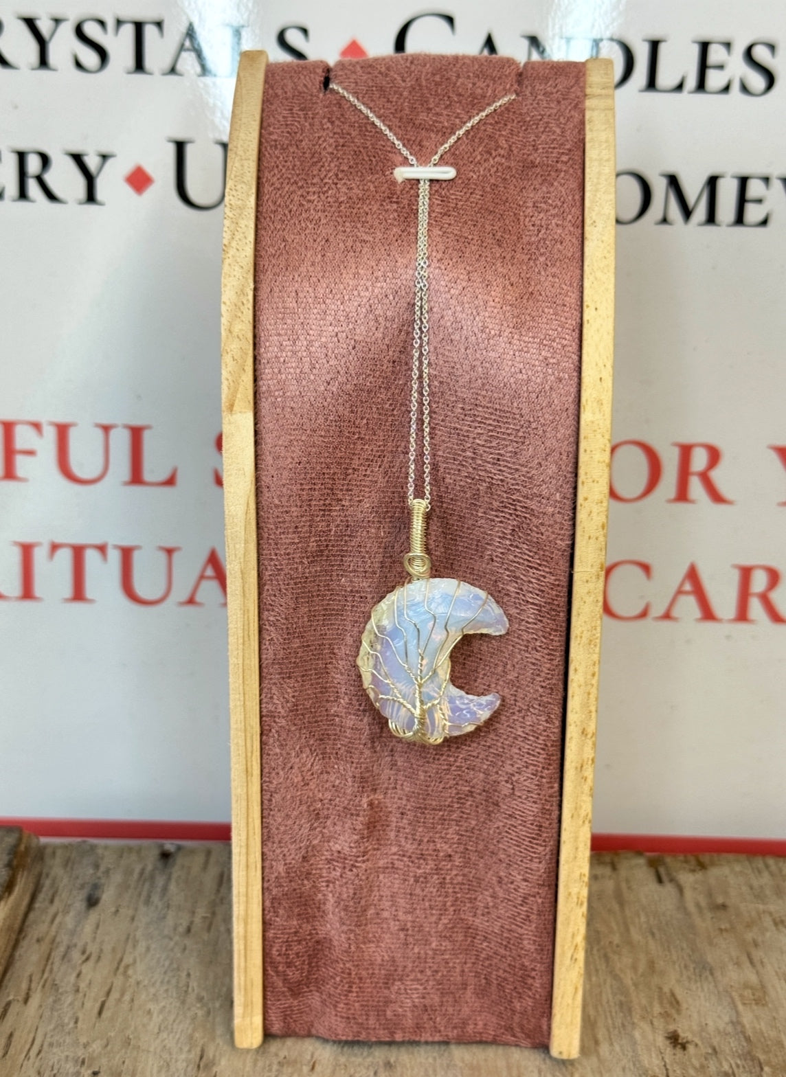 Opalite Moon pendant & 22" Sterling Silver chain