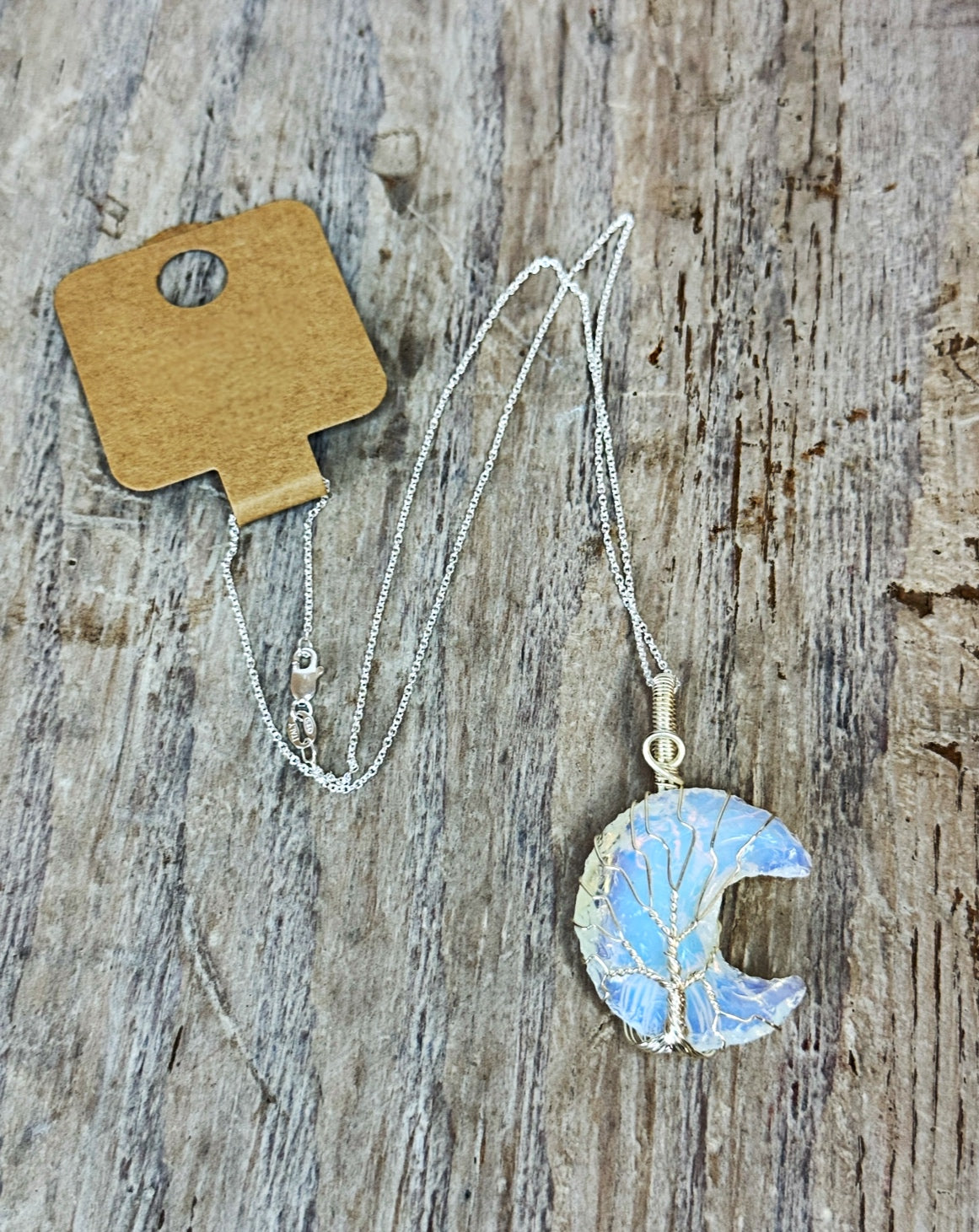 Opalite Moon pendant & 22" Sterling Silver chain