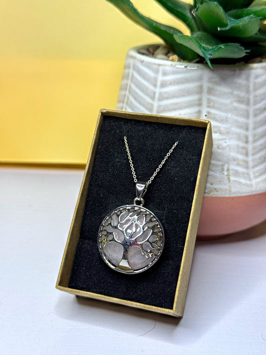 Rose Quartz Tree of Life pendant and chain