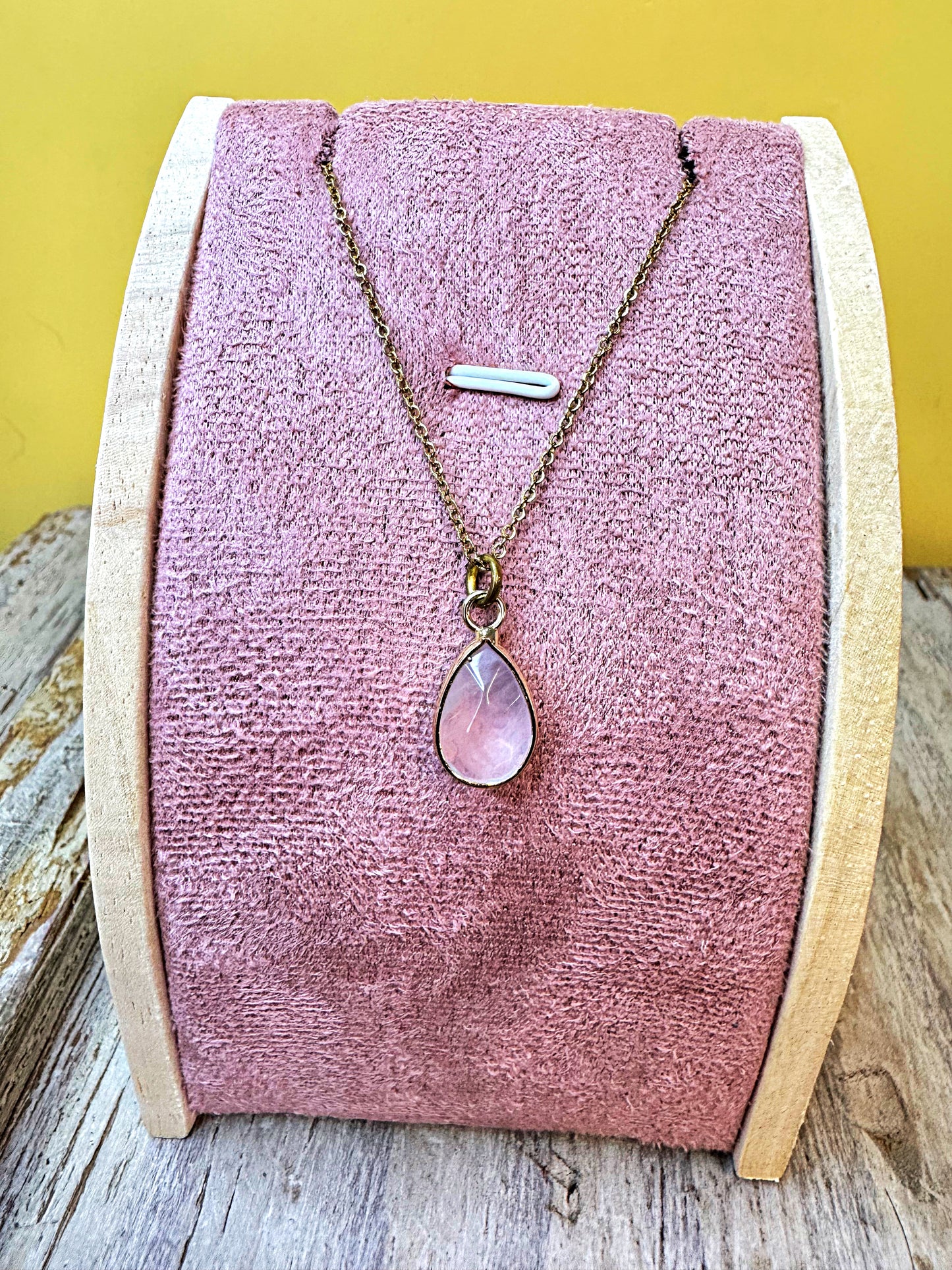 Dainty Drop Necklace: Rose Quartz