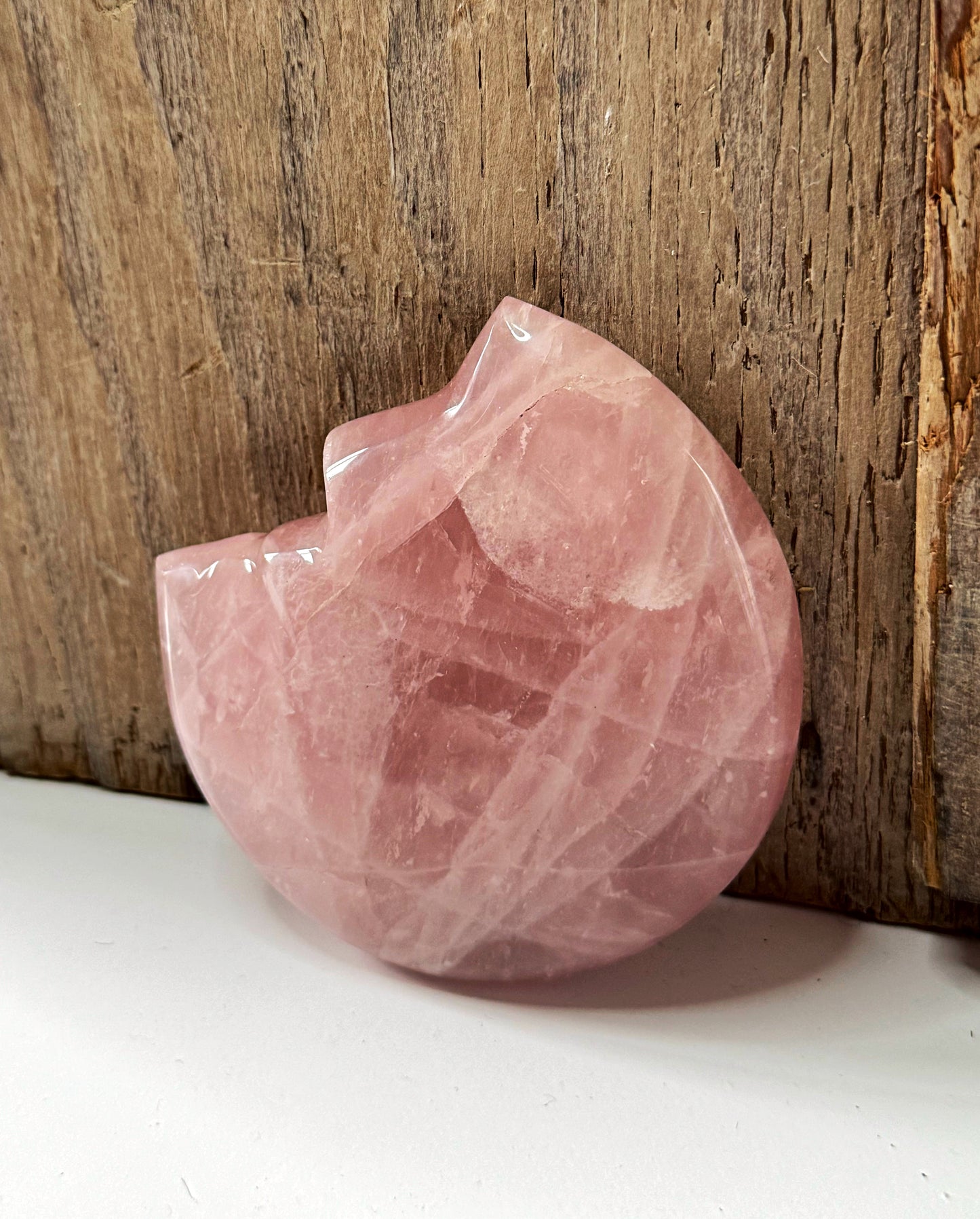 Rose Quartz Crystal Moon Carving (B)