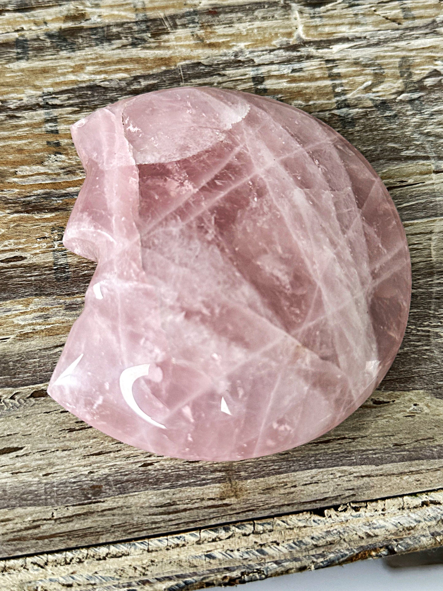 Rose Quartz Crystal Moon Carving (B)