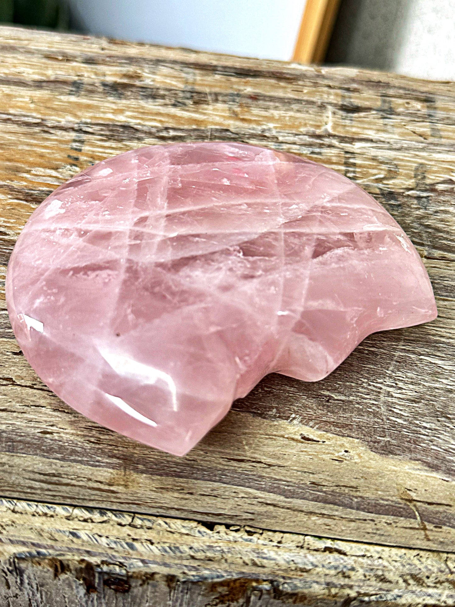 Rose Quartz Crystal Moon Carving (B)