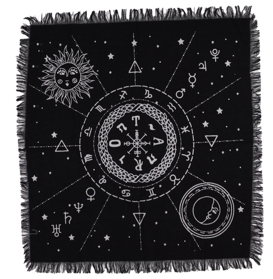 Esoteric Fringed Altar Cloth - Moon & Sun Chart