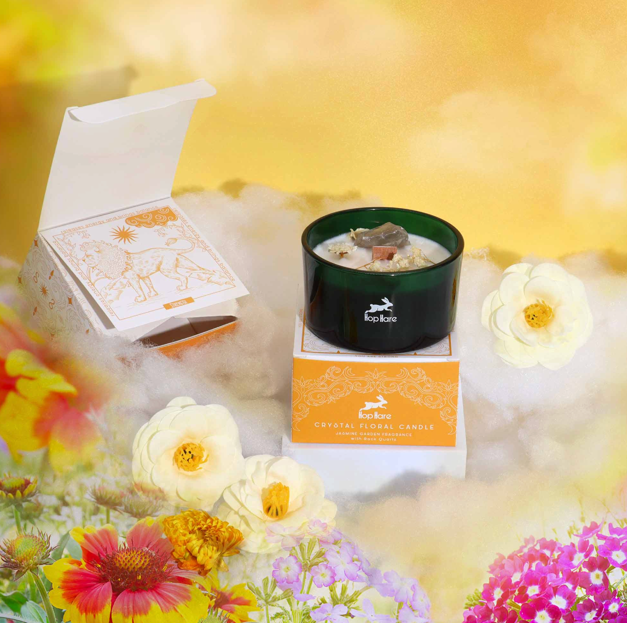 Hop Hare Crystal Magic Flower Candle - The Lion