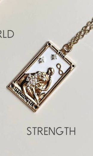 Tarot Pendant Necklace Enamelled With Gemstones: Strength