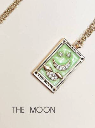 Tarot Pendant Necklace Enamelled With Gemstones: The Moon
