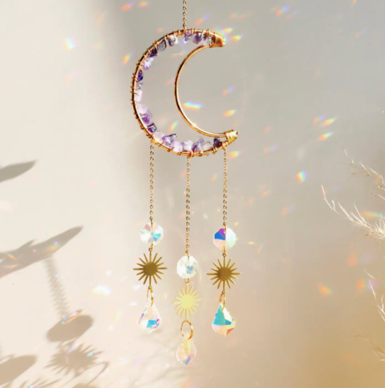 Moon Suncatcher Crystal Prism Decor: Purple