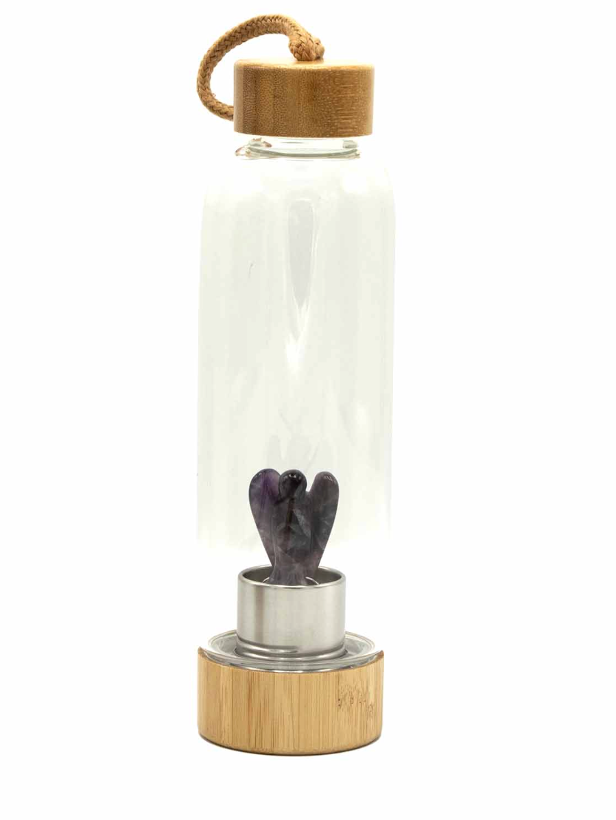 Crystal Infused Glass Water Bottle - Relaxing Amethyst - Angel