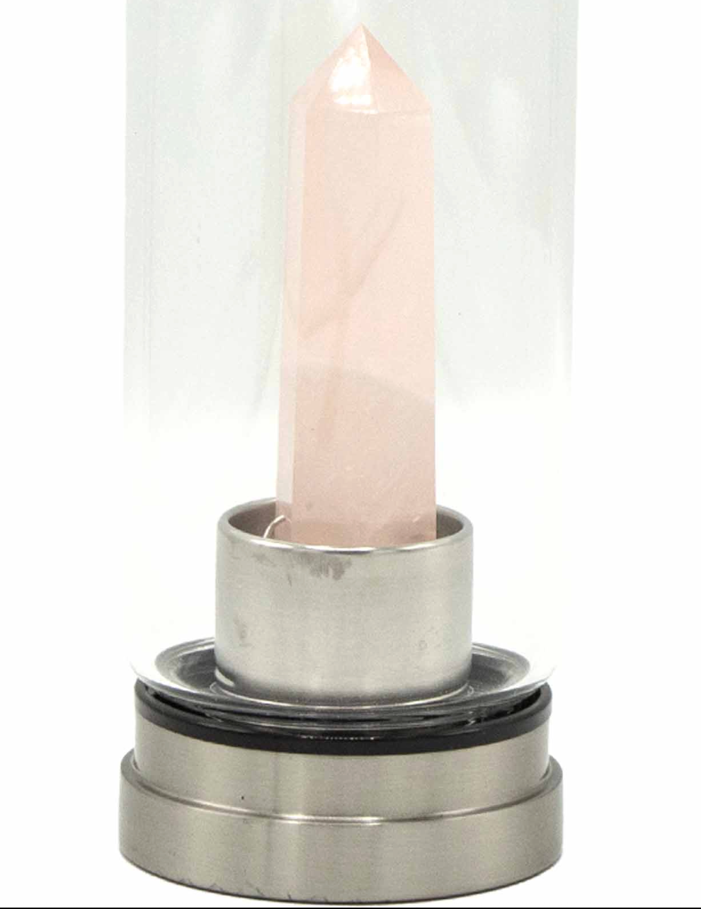 Crystal Infused Glass Water Bottle - Rose Quartz Obelisk