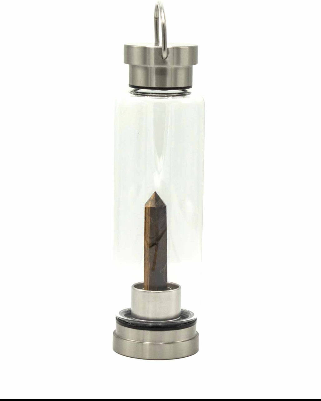 Crystal Infused Glass Water Bottle - Tigers Eye Obelisk