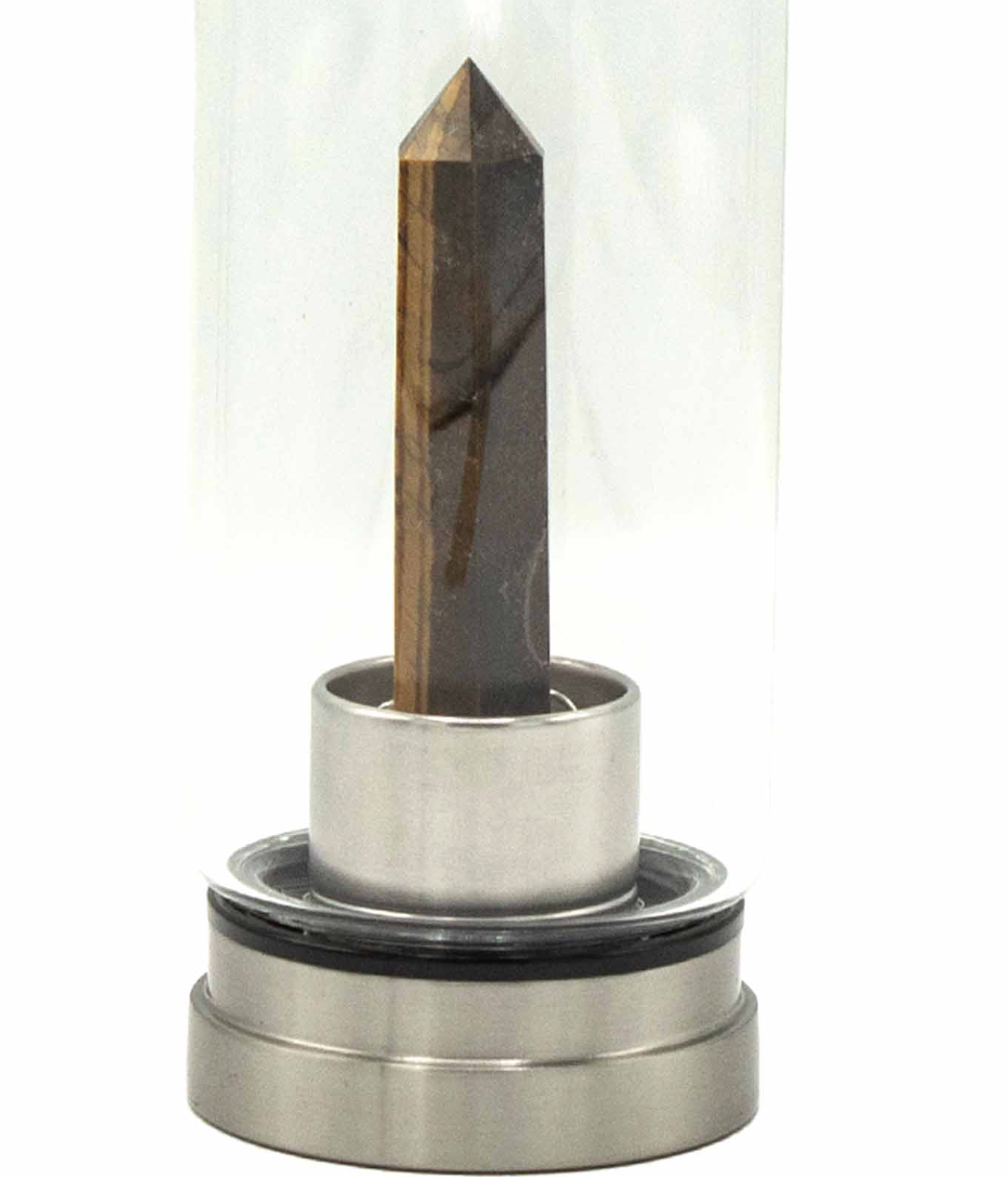 Crystal Infused Glass Water Bottle - Tigers Eye Obelisk
