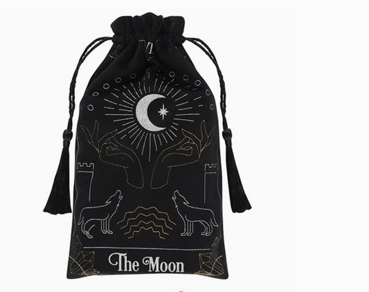 The Fortune Teller Black Drawstring Pouch - 'The Moon'